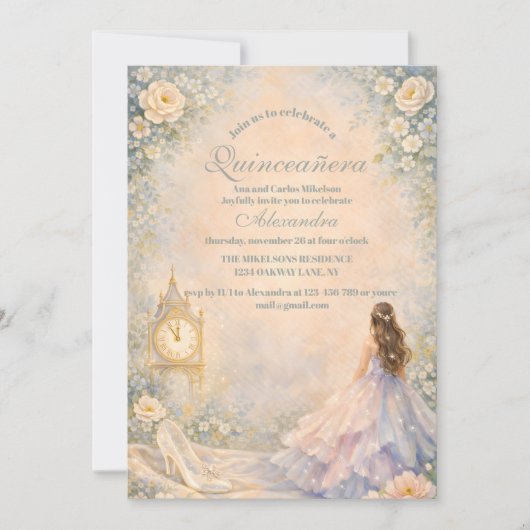 Enchanted Fairytale Garden Quinceañera 招待状 (正面)