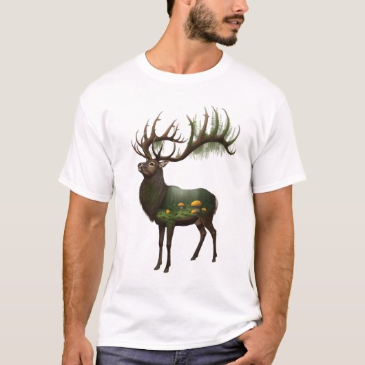 "Enchanted Forest" シカ グラフィックTシャツ – 二重露出 Tシャツ (正面)
