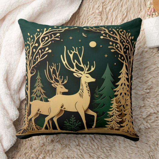 Enchanted Forest Arch – Golden Reindeer クッション (ブランケット)
