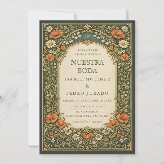 Enchanted Forest Art Nouveau Nuestra Boda Wedding 招待状 (正面)