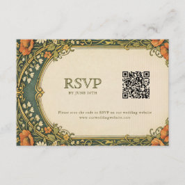 Enchanted Forest Art Nouveau RSVP with QR Code エンクロージャーカード