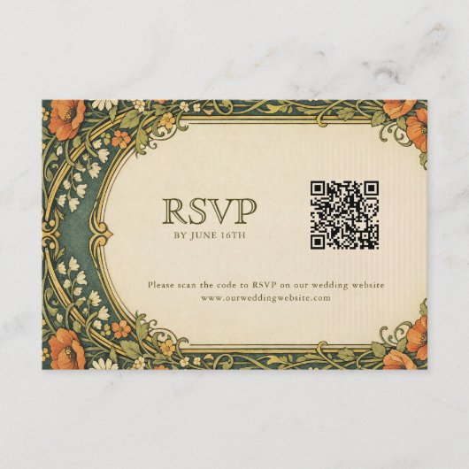 Enchanted Forest Art Nouveau RSVP with QR Code エンクロージャーカード (正面)