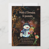 Enchanted Forest Black Gold Snowman Elves  招待状 (正面)