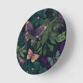Enchanted Forest Butterflies Botanical Clock ラウンド壁時計 (傾斜)