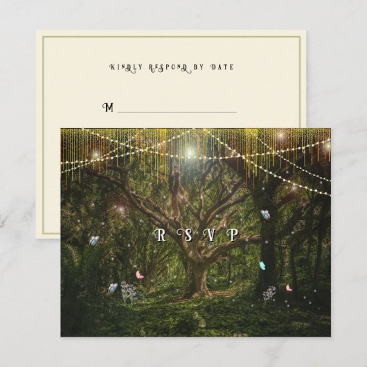 Enchanted Forest Butterflies Gold Lights 出欠カード (正面/裏面)