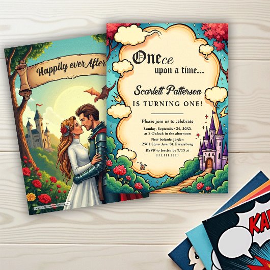 Enchanted Forest Castle Fairytale 1st Birthday 招待状