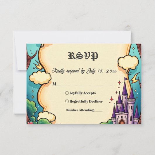 Enchanted Forest Castle Woodland Fairytale Wedding 出欠カード (正面)