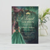 Enchanted Forest Emerald Gold Fairy Tale Sweet 16 招待状 (スタンド正面)