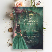 Enchanted Forest Emerald Gold Fairy Tale Sweet 16 招待状