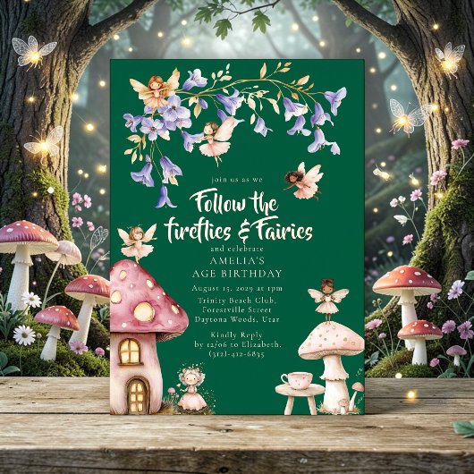 Enchanted Forest Fairies Fireflies  Birthday  箔招待状