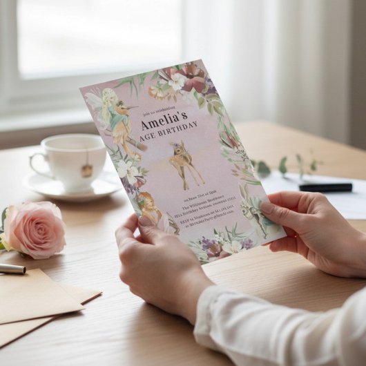 Enchanted Forest Fairy Birthday Party Invite 招待状