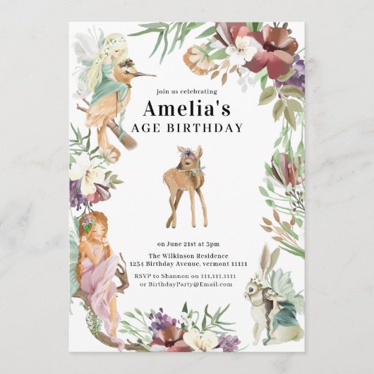 Enchanted Forest Fairy Birthday Party Invite 招待状 (正面)