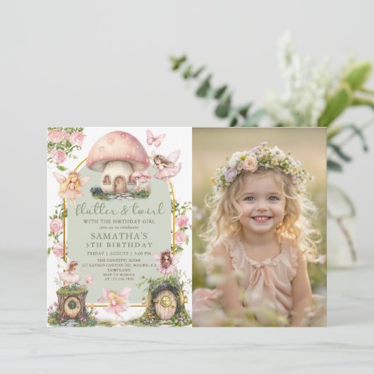 Enchanted Forest Fairy Birthday Photo Invitation 招待状 (スタンド正面)