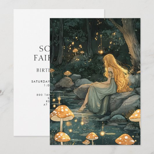 Enchanted Forest Fairy First Birthday  招待状 (正面/裏面)