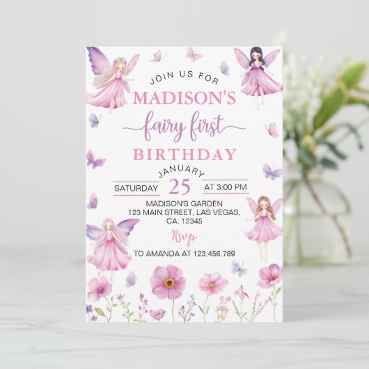 Enchanted Forest Fairy First Floral Birthday 招待状 (スタンド正面)