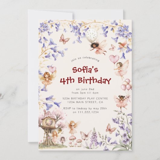 Enchanted Forest Fairy Treehouse Birthday Invite 招待状 (正面)