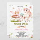 Enchanted Forest Fairy Unicorn Birthday Invitation 招待状 (正面/裏面)