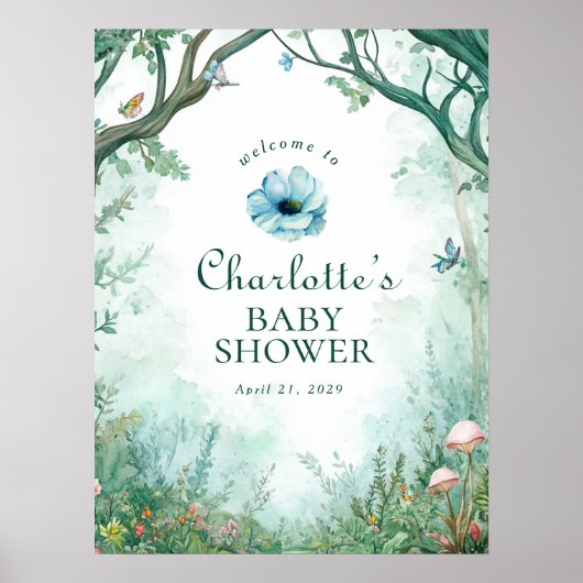Enchanted Forest Fairytale Forest Baby Shower Sign ポスター (正面)