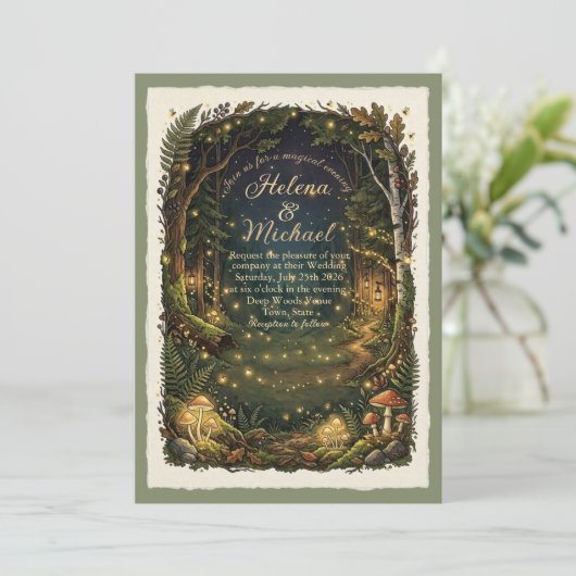 Enchanted Forest Firefly Wedding Invitation 招待状 (スタンド正面)