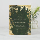 Enchanted Forest Foliage Frame Gold Magic Wedding 招待状 (スタンド正面)