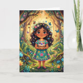 Enchanted Forest Girl's Birthday + Coloring Page カード (正面)