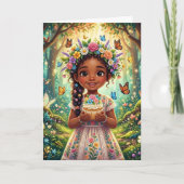 Enchanted Forest Girl's Birthday + Coloring Page カード (正面)