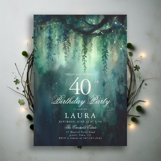 Enchanted Forest Greenery Fairy 40th Birthday 招待状