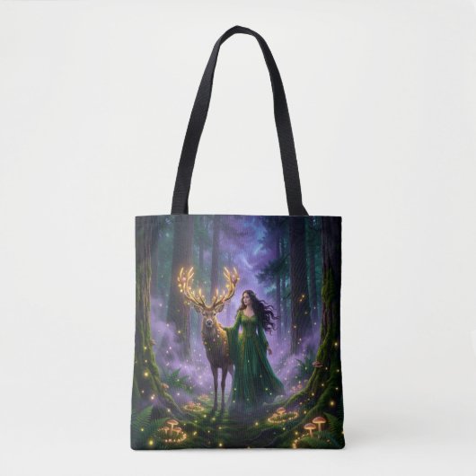 Enchanted Forest Guardian & Majestic Deer Tote Bag トートバッグ (正面)