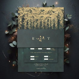Enchanted Forest Hanging Gold Greenery Wedding 招待状ベリーバンド