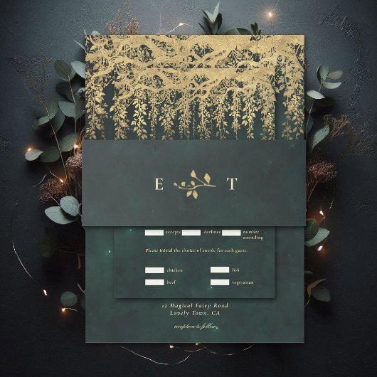 Enchanted Forest Hanging Gold Greenery Wedding 招待状ベリーバンド