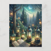 Enchanted Forest Lanterns Under Moonlight ポストカード (正面)