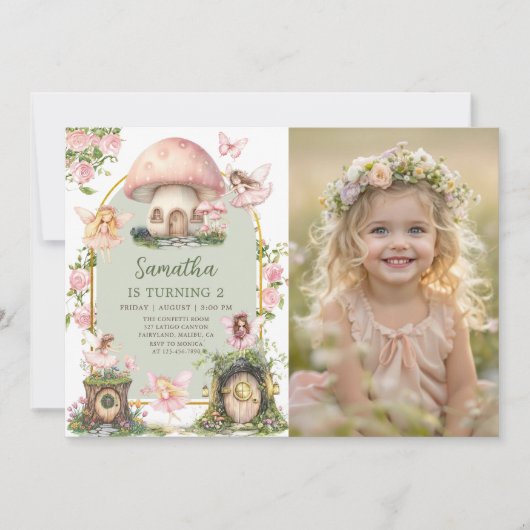 Enchanted Forest Magical Fairy Birthday Photo 招待状 (正面)