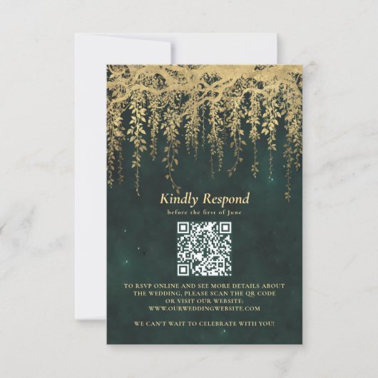 Enchanted Forest Magical Gold Vine Wedding QR RSVP (正面)