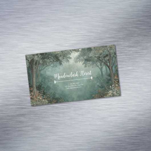 Enchanted Forest Misty Teal Green Painterly マグネット名刺 (インサイチュ)