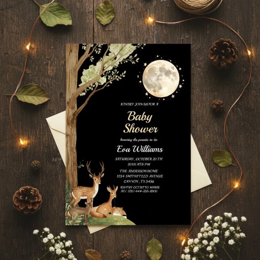 Enchanted Forest Moonlight Deer Baby Shower  招待状