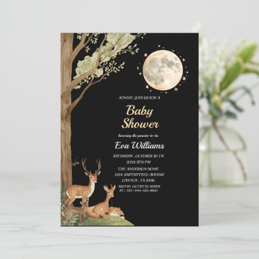 Enchanted Forest Moonlight Deer Baby Shower 招待状 (スタンド正面)