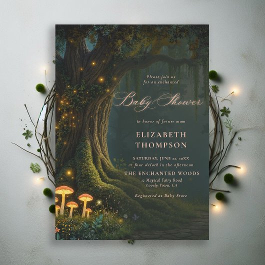 Enchanted Forest Mushroom Glow Woods Baby Shower 招待状