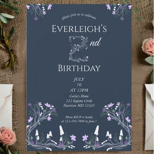 Enchanted Forest Mushroom Second Birthday 招待状