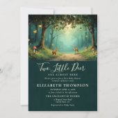 Enchanted Forest Mushrooms Deer Twins Baby Shower 招待状 (正面)