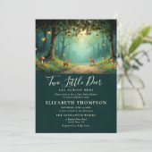 Enchanted Forest Mushrooms Deer Twins Baby Shower 招待状 (スタンド正面)