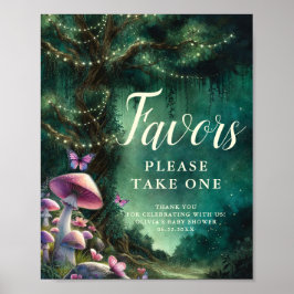 Enchanted Forest Mushrooms Favors Sign Baby Shower ポスター