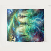 Enchanted Forest Path Glowing Mushrooms Cosmic Sky タペストリー (正面(横))