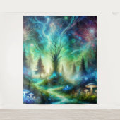 Enchanted Forest Path Glowing Mushrooms Cosmic Sky タペストリー (正面)
