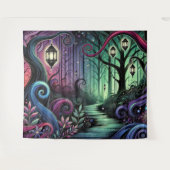 Enchanted Forest Path with Glowing Lanterns タペストリー (正面(横))