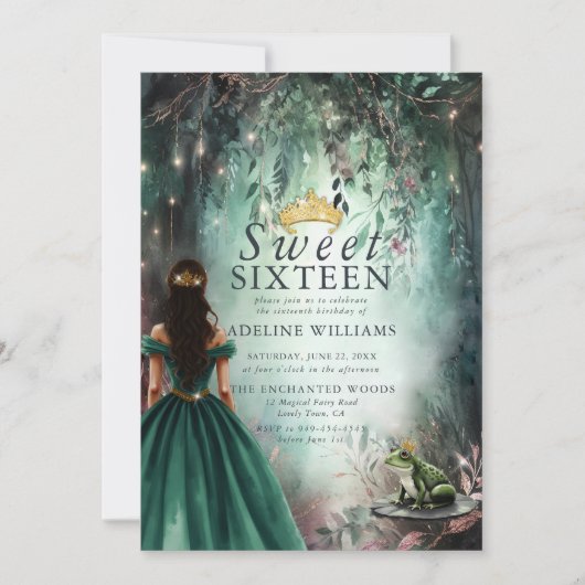 Enchanted Forest Princess Frog Fairytale Sweet 16 招待状 (正面)