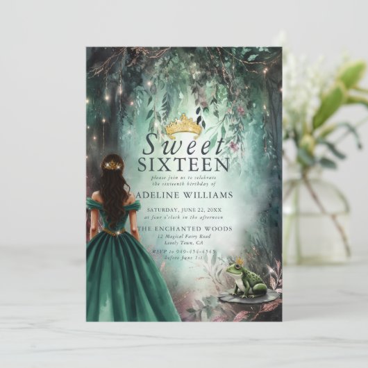 Enchanted Forest Princess Frog Fairytale Sweet 16 招待状 (スタンド正面)