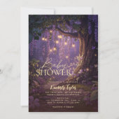 Enchanted Forest Purple Woodland Baby Shower  招待状 (正面)