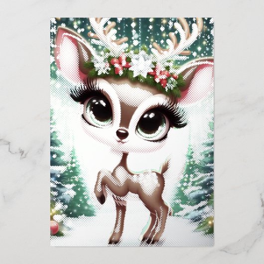 Enchanted Forest Reindeer Princess 箔招待状 (正面)