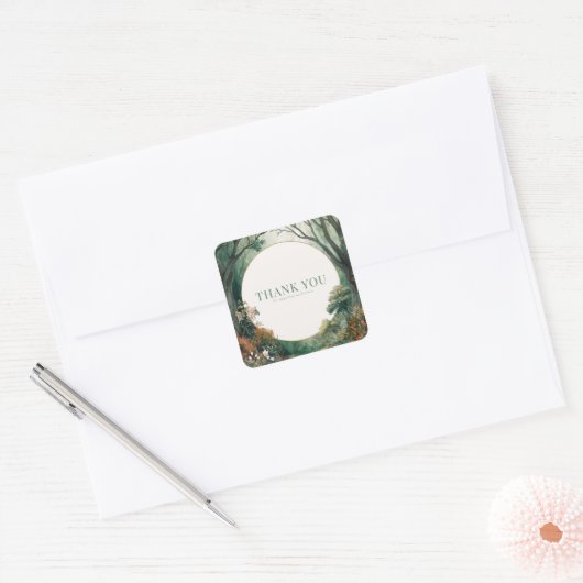 Enchanted Forest Rustic Trees Gold Glitter スクエアシール (封筒)