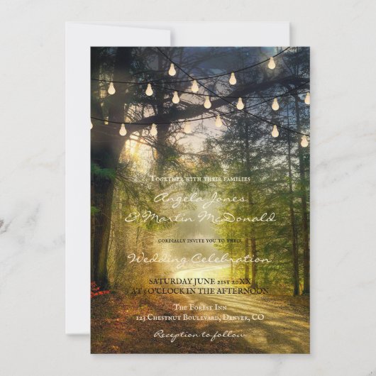 Enchanted Forest String Lights Wedding Invitation 招待状 (正面)